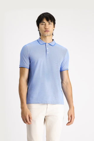  Mavi Polo Yaka Slim Fit Dar Kesim Desenli Pamuklu Tişört
