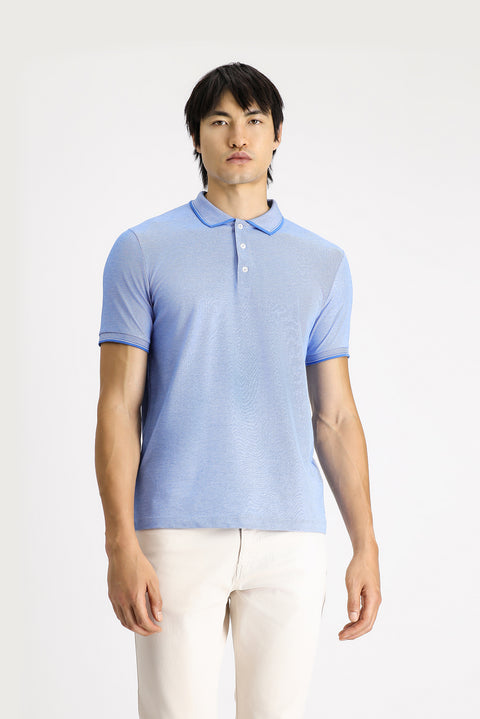 Mavi Polo Yaka Slim Fit Dar Kesim Desenli Pamuklu Tişört