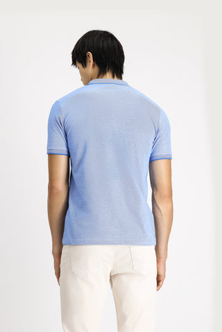  Mavi Polo Yaka Slim Fit Dar Kesim Desenli Pamuklu Tişört
