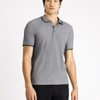 Orta Antrasit Polo Yaka Slim Fit Dar Kesim Desenli Pamuklu Tişört