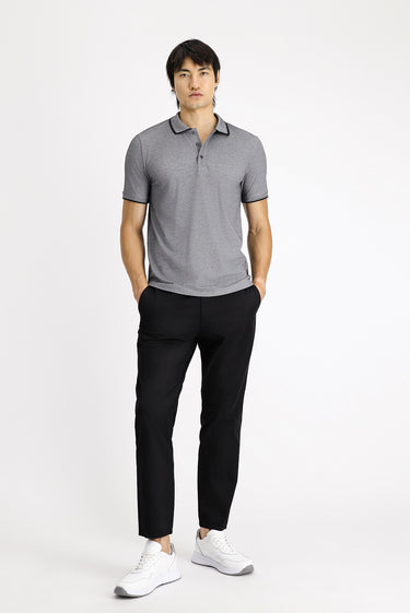 Orta Antrasit Polo Yaka Slim Fit Dar Kesim Desenli Pamuklu Tişört