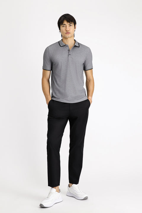 Orta Antrasit Polo Yaka Slim Fit Dar Kesim Desenli Pamuklu Tişört