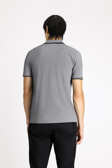 Orta Antrasit Polo Yaka Slim Fit Dar Kesim Desenli Pamuklu Tişört