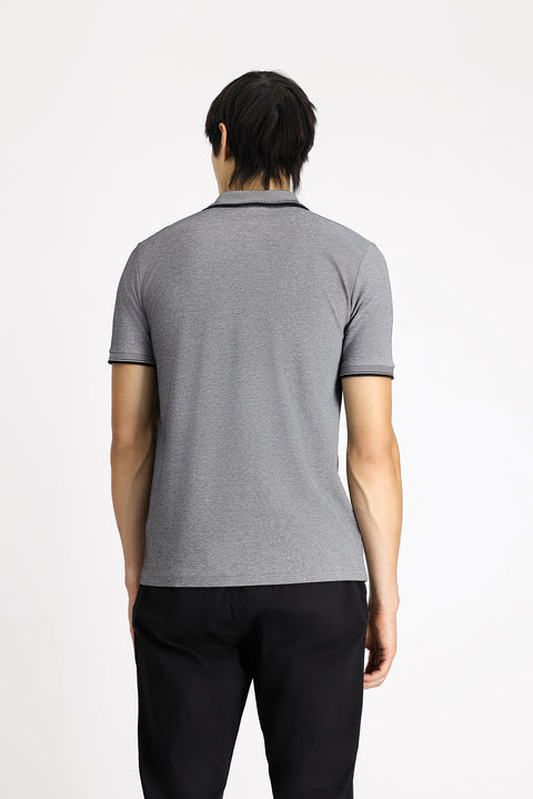 Orta Antrasit Polo Yaka Slim Fit Dar Kesim Desenli Pamuklu Tişört