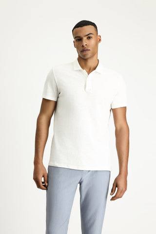  Beyaz Polo Yaka Slim Fit Dar Kesim Keten Karışımlı Tişört