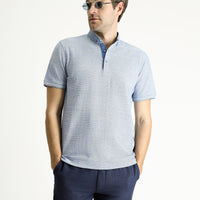 Açık Lacivert Polo Yaka Slim Fit Dar Kesim Desenli Tişört