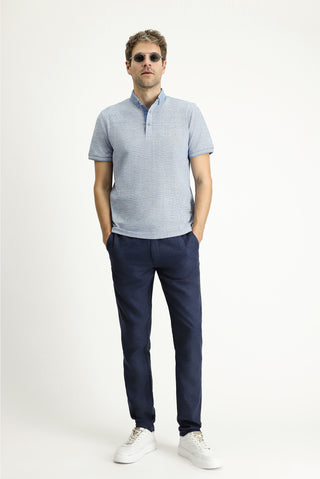  Açık Lacivert Polo Yaka Slim Fit Dar Kesim Desenli Tişört