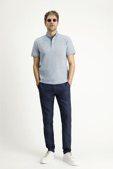 Açık Lacivert Polo Yaka Slim Fit Dar Kesim Desenli Tişört