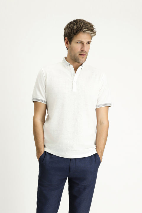 Off-White Polo Collar Slim Fit Patterned T-Shirt