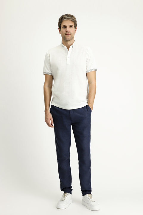 Kırık Beyaz Polo Yaka Slim Fit Dar Kesim Desenli Tişört