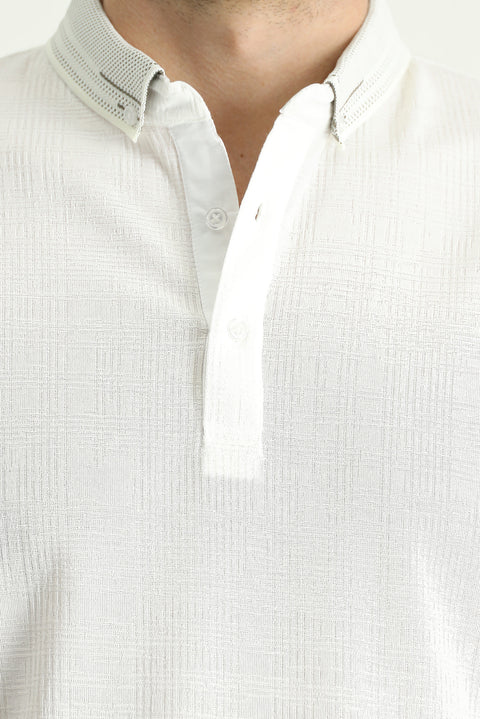 Off-White Polo Collar Slim Fit Patterned T-Shirt