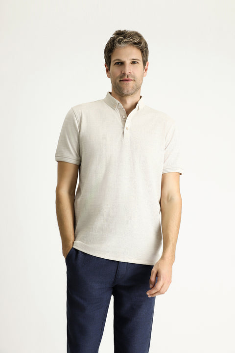 Taş Polo Yaka Slim Fit Dar Kesim Desenli Tişört