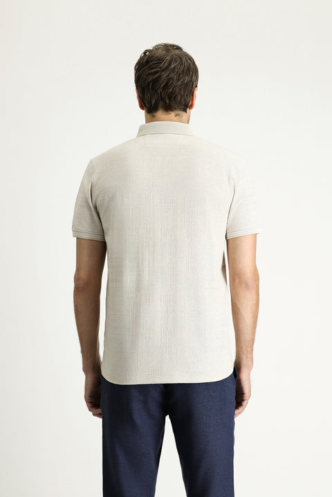 Taş Polo Yaka Slim Fit Dar Kesim Desenli Tişört