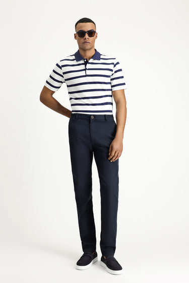 Koyu Lacivert Polo Yaka Slim Fit Dar Kesim Desenli Pamuk Tişört