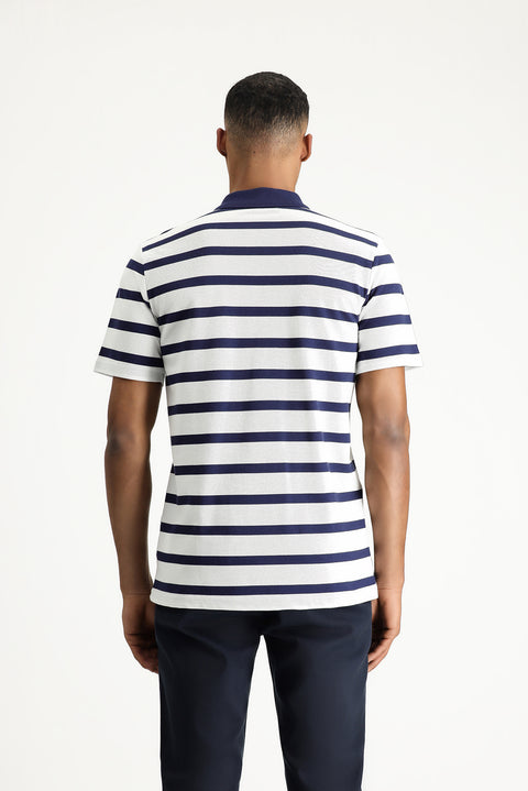 Koyu Lacivert Polo Yaka Slim Fit Dar Kesim Desenli Pamuk Tişört