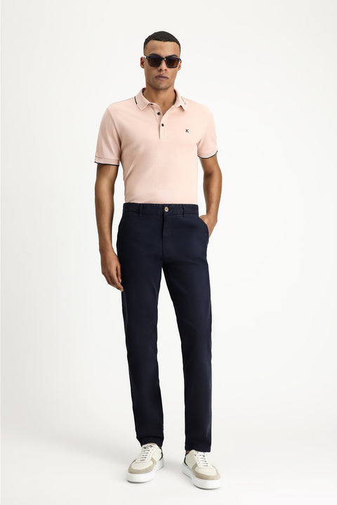 Toz Pembe Polo Yaka Slim Fit Dar Kesim Desenli Nakışlı Pamuk Tişört
