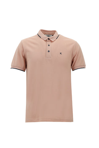  Toz Pembe Polo Yaka Slim Fit Dar Kesim Desenli Nakışlı Pamuk Tişört