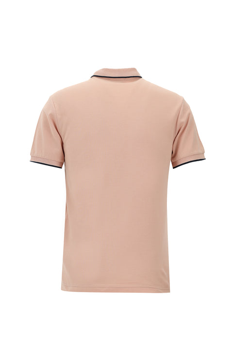 Toz Pembe Polo Yaka Slim Fit Dar Kesim Desenli Nakışlı Pamuk Tişört