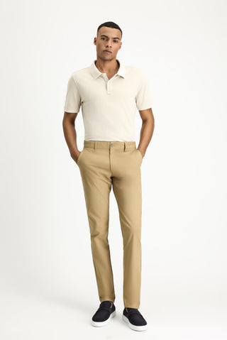  Orta Bej Slim Fit Dar Kesim Nakışlı Pamuk Polo Yaka Tişört