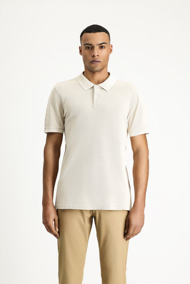 Orta Bej Slim Fit Dar Kesim Nakışlı Pamuk Polo Yaka Tişört