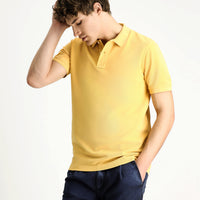 Koyu Sarı Slim Fit Dar Kesim Nakışlı Pamuk Polo Yaka Tişört