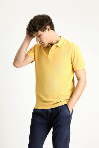  Koyu Sarı Slim Fit Dar Kesim Nakışlı Pamuk Polo Yaka Tişört