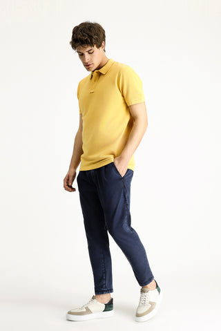  Koyu Sarı Slim Fit Dar Kesim Nakışlı Pamuk Polo Yaka Tişört