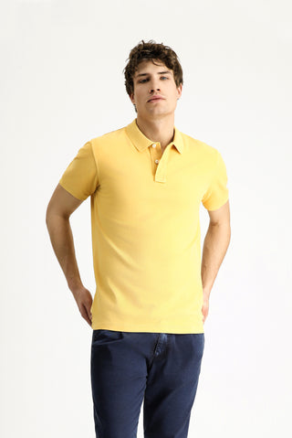  Koyu Sarı Slim Fit Dar Kesim Nakışlı Pamuk Polo Yaka Tişört