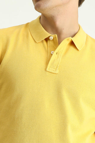  Koyu Sarı Slim Fit Dar Kesim Nakışlı Pamuk Polo Yaka Tişört