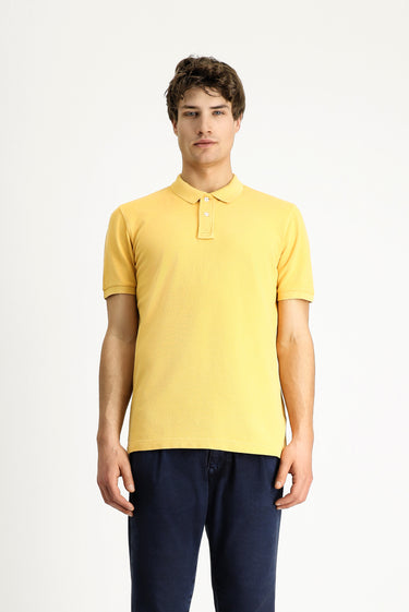 Koyu Sarı Slim Fit Dar Kesim Nakışlı Pamuk Polo Yaka Tişört