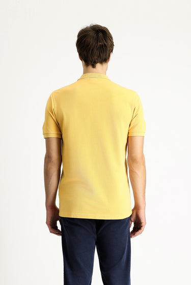 Koyu Sarı Slim Fit Dar Kesim Nakışlı Pamuk Polo Yaka Tişört