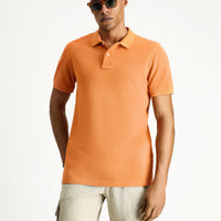 Light Orange Slim Fit Embroidered Cotton Polo Shirt
