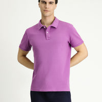 Açık Mor Slim Fit Dar Kesim Nakışlı Pamuk Polo Yaka Tişört