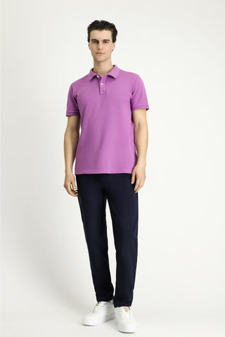  Açık Mor Slim Fit Dar Kesim Nakışlı Pamuk Polo Yaka Tişört