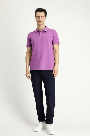 Açık Mor Slim Fit Dar Kesim Nakışlı Pamuk Polo Yaka Tişört