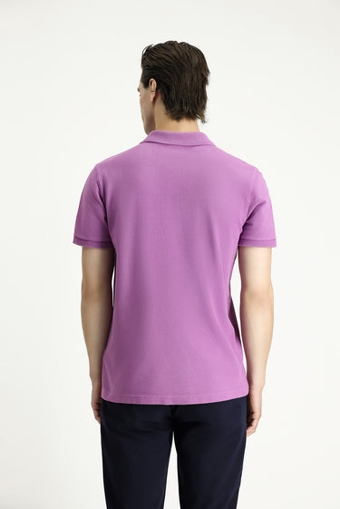 Açık Mor Slim Fit Dar Kesim Nakışlı Pamuk Polo Yaka Tişört