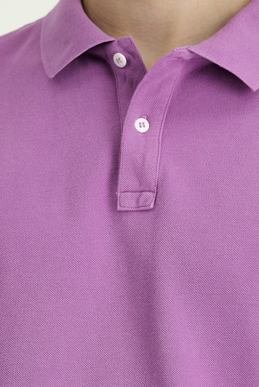 Açık Mor Slim Fit Dar Kesim Nakışlı Pamuk Polo Yaka Tişört
