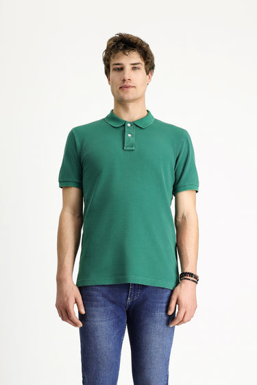 Koyu Yeşil Slim Fit Dar Kesim Nakışlı Pamuk Polo Yaka Tişört