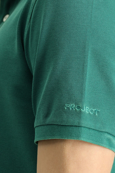 Koyu Yeşil Slim Fit Dar Kesim Nakışlı Pamuk Polo Yaka Tişört