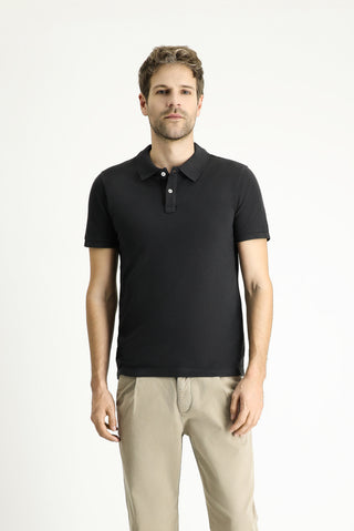  Koyu Antrasit Slim Fit Dar Kesim Nakışlı Pamuk Polo Yaka Tişört