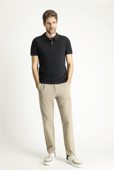 Koyu Antrasit Slim Fit Dar Kesim Nakışlı Pamuk Polo Yaka Tişört
