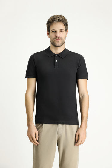 Koyu Antrasit Slim Fit Dar Kesim Nakışlı Pamuk Polo Yaka Tişört