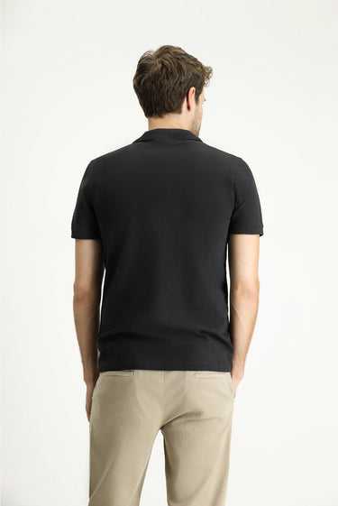 Koyu Antrasit Slim Fit Dar Kesim Nakışlı Pamuk Polo Yaka Tişört