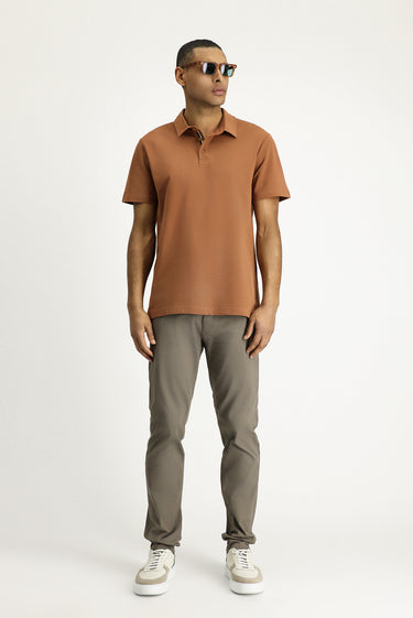 Açık Kahve  Polo Yaka Slim Fit Dar Kesim Nakışlı Pamuk Tişört