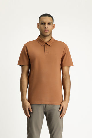  Açık Kahve  Polo Yaka Slim Fit Dar Kesim Nakışlı Pamuk Tişört