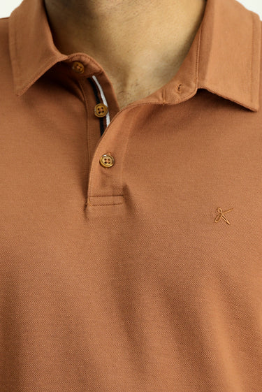 Açık Kahve  Polo Yaka Slim Fit Dar Kesim Nakışlı Pamuk Tişört