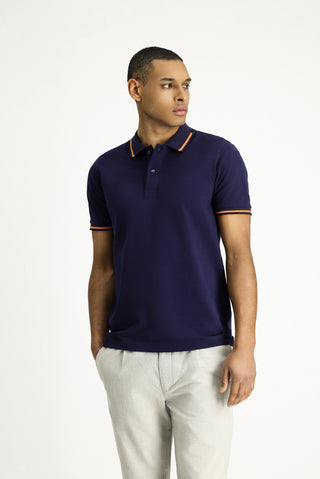  Koyu Lacivert Polo Yaka Slim Fit Dar Kesim Desenli Pamuk Tişört