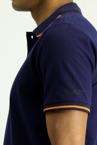  Koyu Lacivert Polo Yaka Slim Fit Dar Kesim Desenli Pamuk Tişört