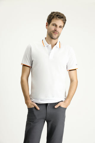  Beyaz Polo Yaka Slim Fit Dar Kesim Desenli Pamuk Tişört