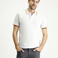 Beyaz Polo Yaka Slim Fit Dar Kesim Desenli Pamuk Tişört